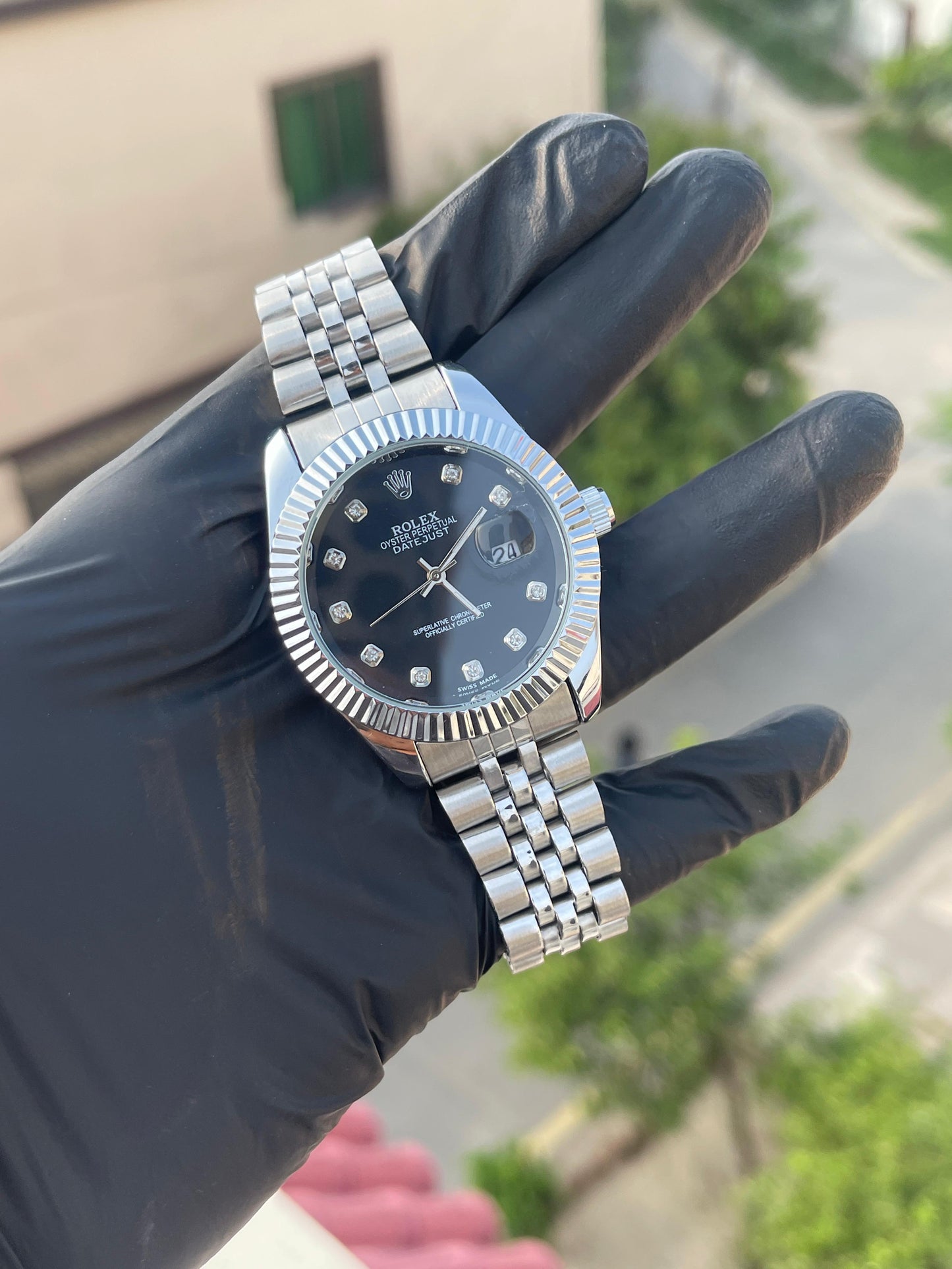 Rolex Oyster Perpetual | Silver Black | Master quality | Master Chain Lock