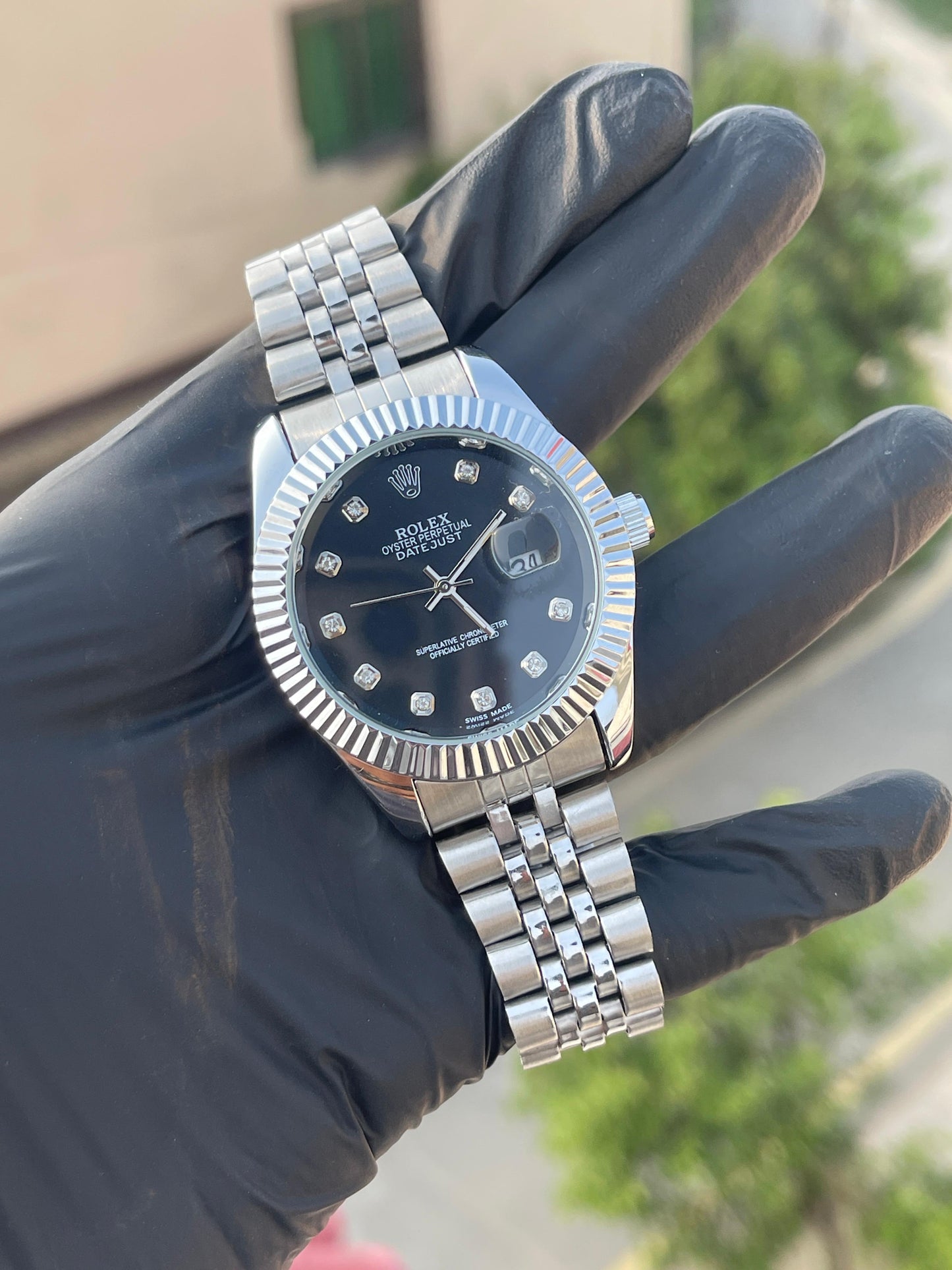 Rolex Oyster Perpetual | Silver Black | Master quality | Master Chain Lock
