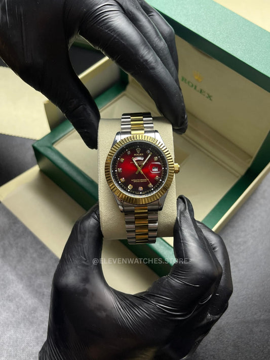 Rolex Oyster Perpetual | Day Date | Master Quality | Two Tone Chain | Red Dial