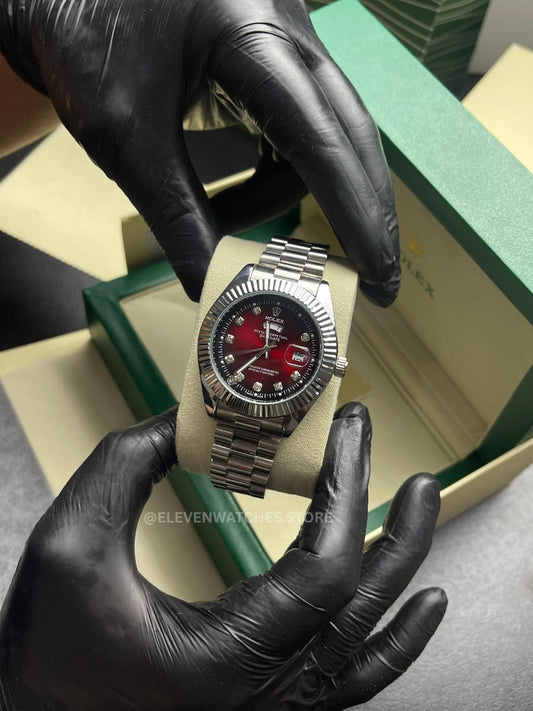 Rolex Oyster Perpetual | Day Date | Master Quality | Silver Chain | Red Dial