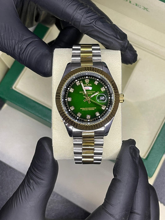 Rolex Oyster Perpetual | Day Date | Master Quality | Two tone Chain | Green Dial