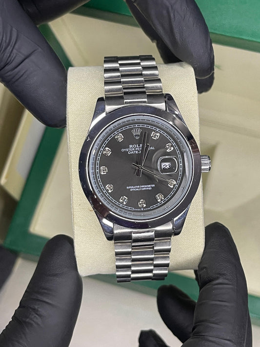 Rolex Oyster Perpetual | Date Just | Master Quality | Silver Chain | Black Dial
