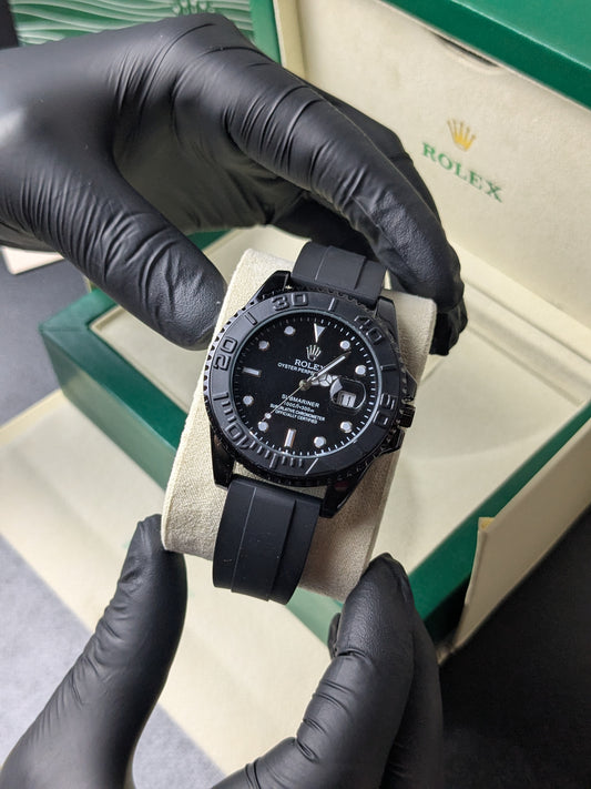 Rolex Yatch Master| Master Quality| Crown | Full Black - Butterfly lock - My Store