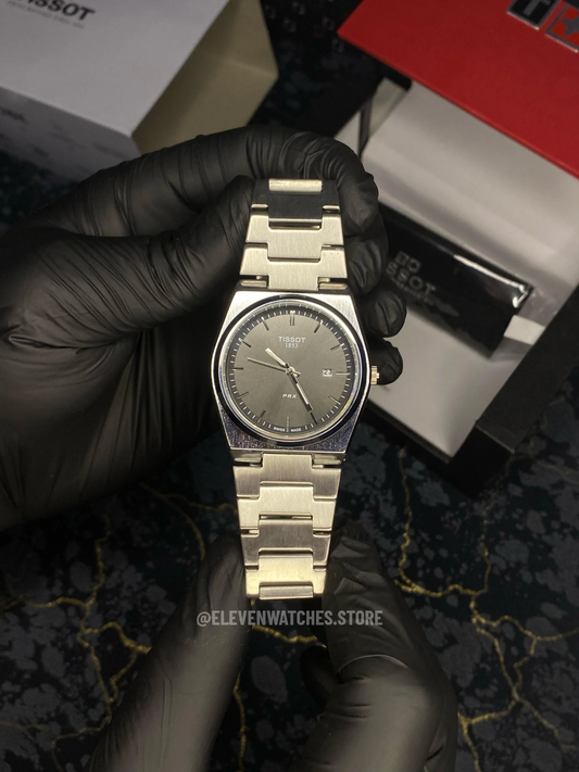 Tissot PRX 1853 | Master Quality | Plain Dial | Silver Chain | Black Dial